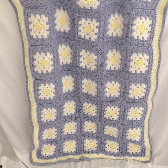Blanket: Granny Square Blanket- pastel purple/pastel yellow/white- 50”x33” - Picture 7 of 12